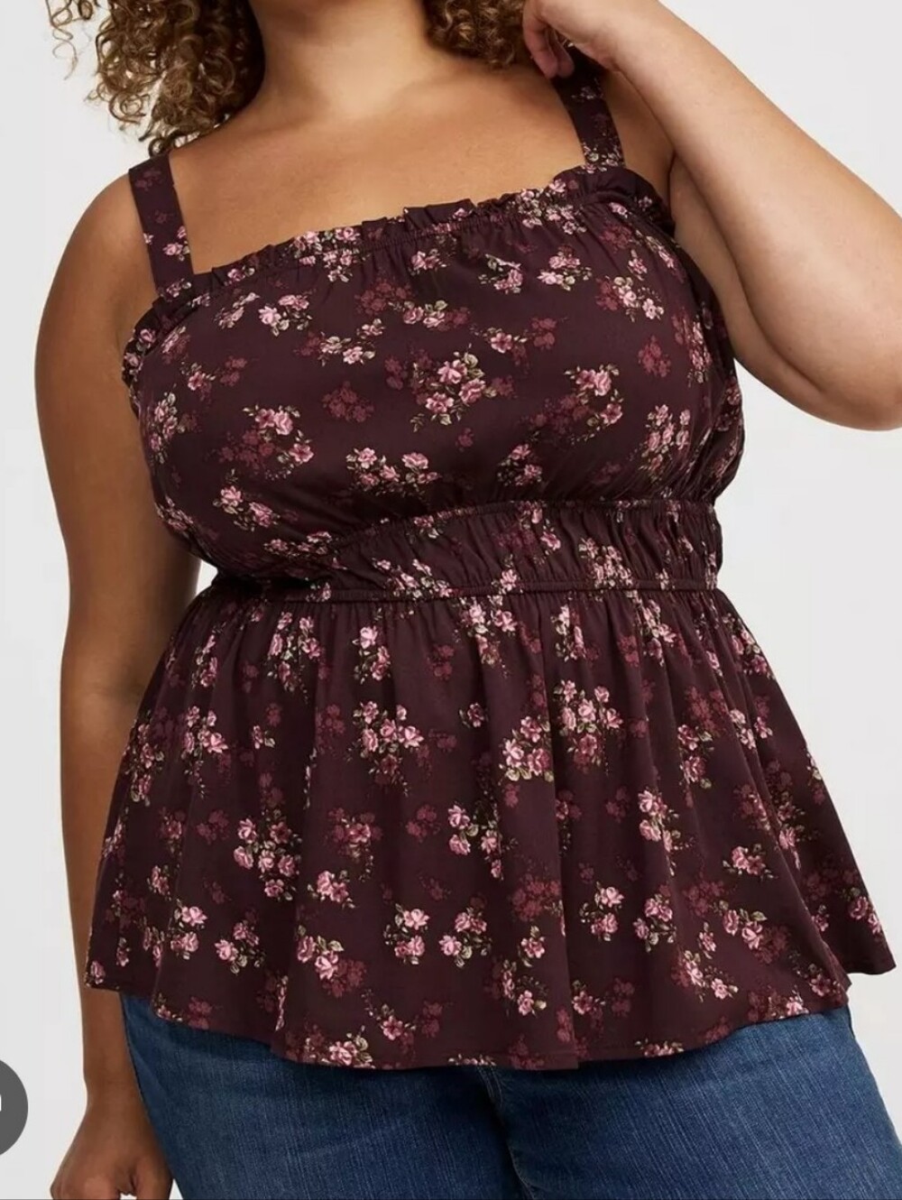 Torrid‎ Flora Baby Doll Cami Challis Top Cottage Boho Blouse Sz2 Burgundy